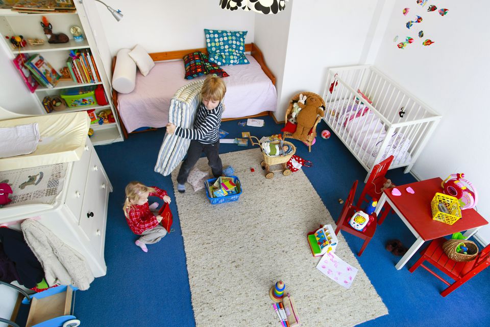 Children Help With Cleaning Bedroom