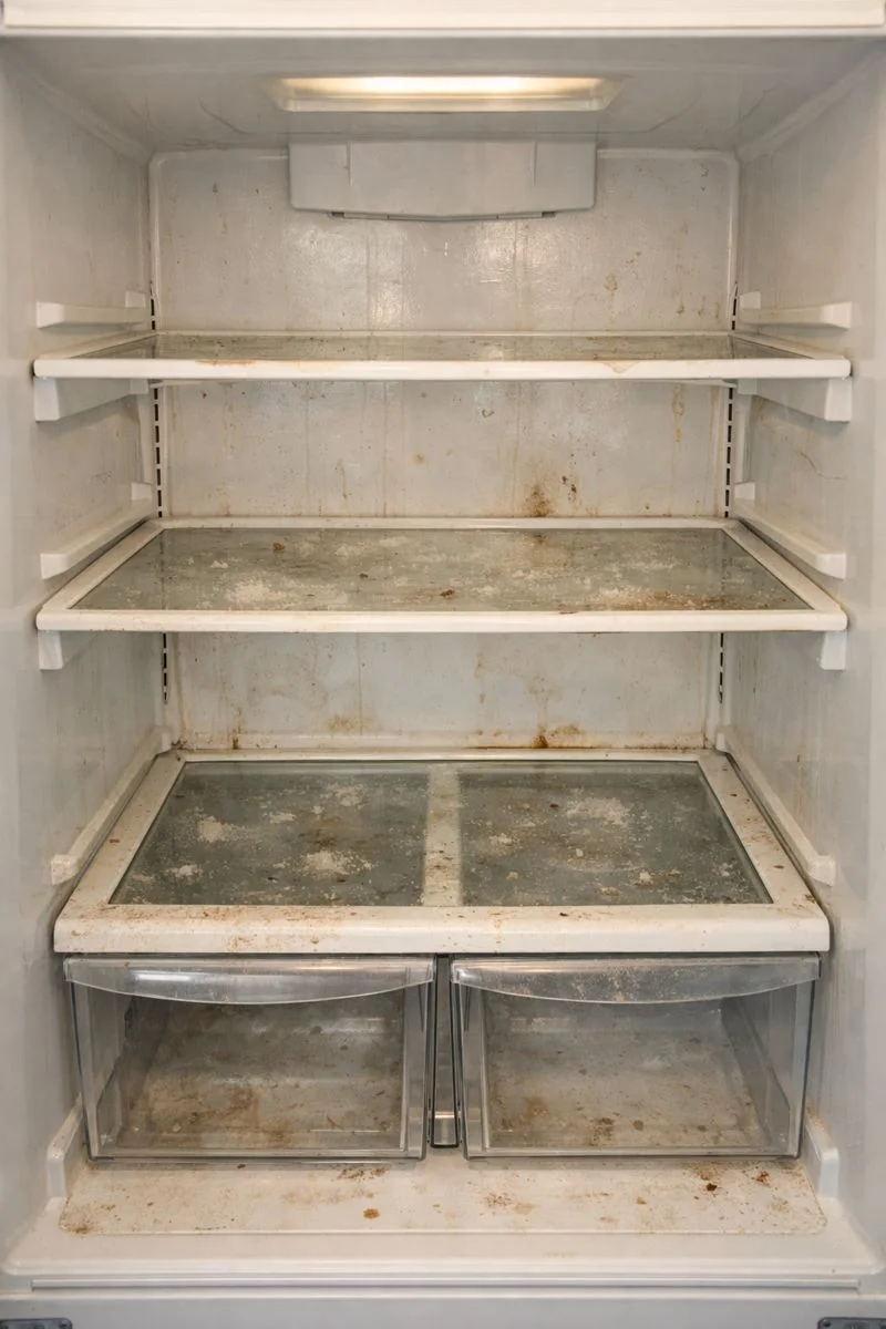 Dirty refrigerator before cleaning