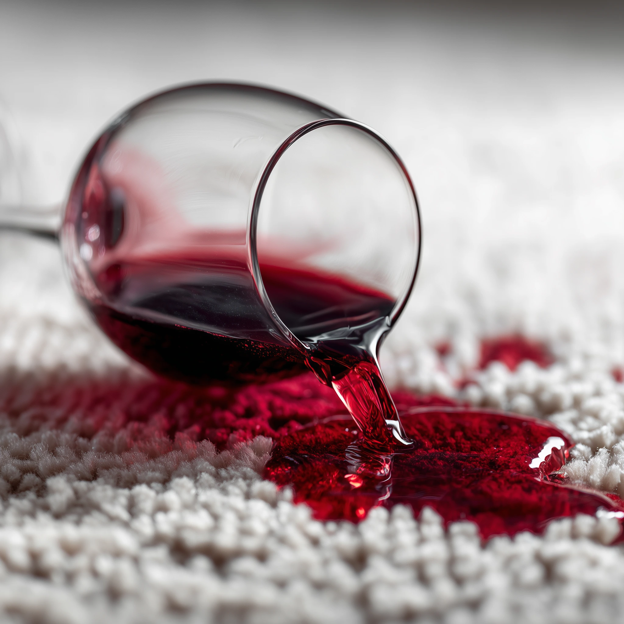 Red wine spilled on white carpet